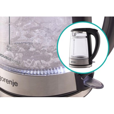 Електрочайник Gorenje 1.7л, 2,200 Вт, strix контроль, скло, чорний (K17GDW)