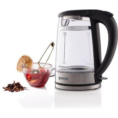 Електрочайник Gorenje 1.7л, 2,200 Вт, strix контроль, скло, чорний (K17GDW)