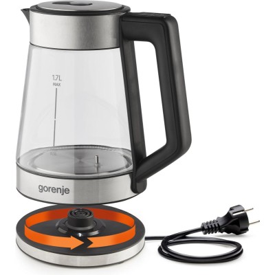 Електрочайник Gorenje 1.7л, 2,200 Вт, скло, нерж (K17TRG)