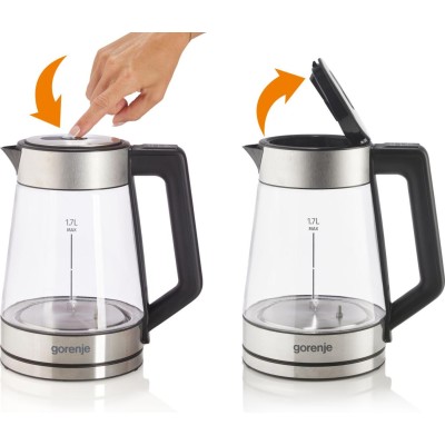 Електрочайник Gorenje 1.7л, 2,200 Вт, скло, нерж (K17TRG)