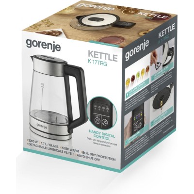 Електрочайник Gorenje 1.7л, 2,200 Вт, скло, нерж (K17TRG)