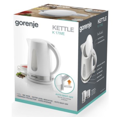 Електрочайник Gorenje 1.7л, пластик, білий (K17WE)