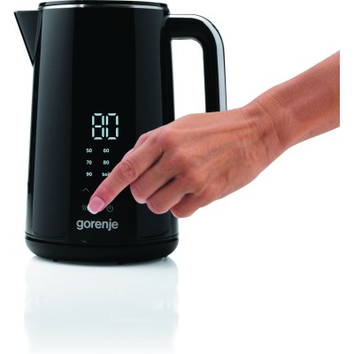 Електрочайник Gorenje 1.7л, подвійні стінки, LED дисплей, Strix контроль, чорний (K17DWD)