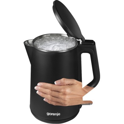 Електрочайник Gorenje, 1,5л, 2,200 Вт, корпус- нержав., Strix, матовий, чорний (K15DWBK)