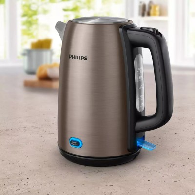 Електрочайник Philips Viva Collection 1.7л, метал, LED підсвітка, мідно-чорний (HD9355/92)
