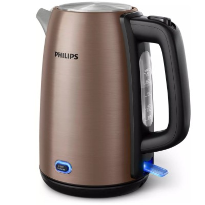 Електрочайник Philips Viva Collection 1.7л, метал, LED підсвітка, мідно-чорний (HD9355/92)