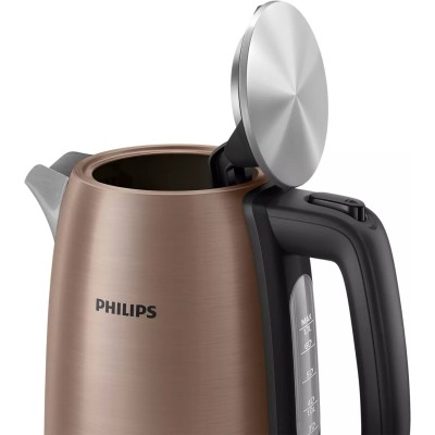 Електрочайник Philips Viva Collection 1.7л, метал, LED підсвітка, мідно-чорний (HD9355/92)