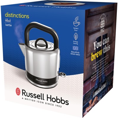 Електрочайник Russell Hobbs Distinctions Ocean 1.5л, Strix, метал, сріблясто-чорний (26420-70)