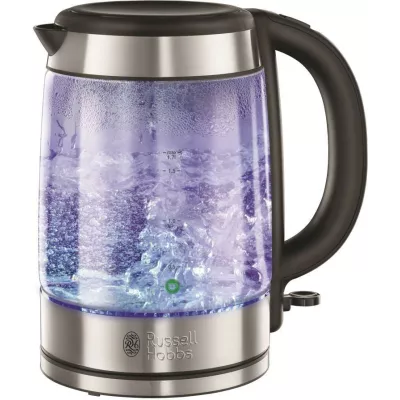 Електрочайник Russell Hobbs Glass, 1.7л, скло, підсвічування, сріблясто-чорний (21600-57)
