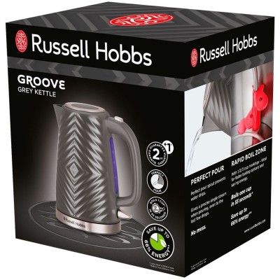 Електрочайник Russell Hobbs Groove Grey 1.7л, Strix, пластик, сірий (26382-70)