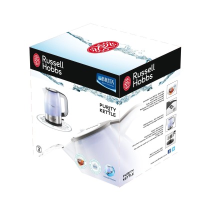 Електрочайник Russell Hobbs Purity 1л, скло, з фільтром Brita, сріблясто-чорний (22850-70)
