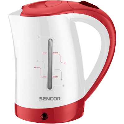 Електрочайник Sencor 0.5л, Strix, пластик, в комплекті 2 склянки + 2ложки, біло-червоний (SWK150RD)