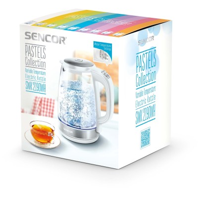 Електрочайник Sencor 2л, Strix, скло, білий (SWK2190WH)