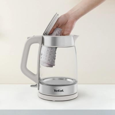 Електрочайник Tefal Glass Kettle 1.7л, скло, з підсвіткою, біло-срібний (KI605B30)