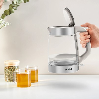 Електрочайник Tefal Glass Kettle 1.7л, скло, з підсвіткою, біло-срібний (KI605B30)