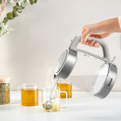Електрочайник Tefal Glass Kettle 1.7л, скло, з підсвіткою, біло-срібний (KI605B30)
