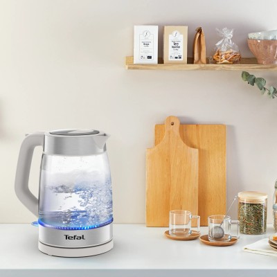 Електрочайник Tefal Glass Kettle 1.7л, скло, з підсвіткою, біло-срібний (KI605B30)