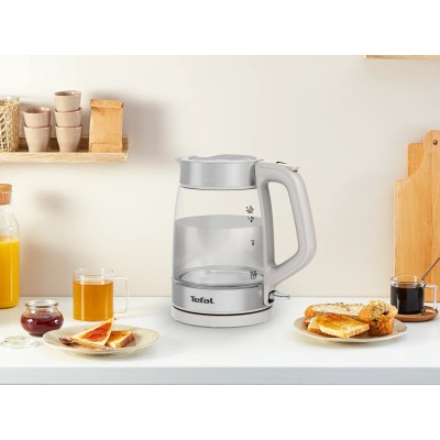 Електрочайник Tefal Glass Kettle 1.7л, скло, з підсвіткою, біло-срібний (KI605B30)