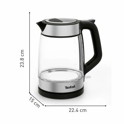Електрочайник Tefal Glass Kettle 1.7л, скло, з підсвіткою, чорно-срібний (KI605830)