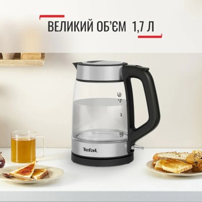 Електрочайник Tefal Glass Kettle 1.7л, скло, з підсвіткою, чорно-срібний (KI605830)