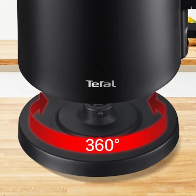 Електрочайник Tefal Thermo Protect, 1.5л, пластик, нержавіюча сталь, чорний (KO1408E0)