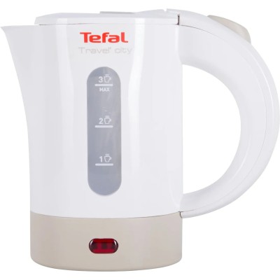 Електрочайник Tefal Travel-o-city 0.5л, Strix, пластик, в комплекті 2 склянки + 2ложки, біло-бежевий (KO120130)