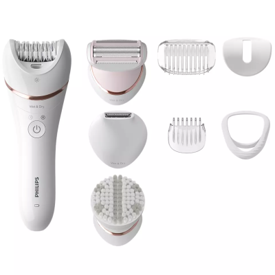 Епілятор Philips 8000 series дисковий, акумул., пінцет.-32, волог.+сух., насадок-7, футляр, білий (BRE735/00)