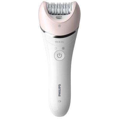 Епілятор Philips 8000 series дисковий, акумуляторний , пінцет.-32, волог.+сух., насадок-6, з підсвіткою, біло-рожевий (BRE721/00