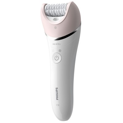 Епілятор Philips 8000 series дисковий, акумуляторний , пінцет.-32, волог.+сух., насадок-6, з підсвіткою, біло-рожевий (BRE721/00