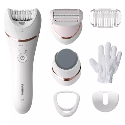 Епілятор Philips Epilator Series 8000 дисковий, акумуляторний , пінцет.-32, волог.+сух., насадок-5, біло-рожевий (BRE730/10)