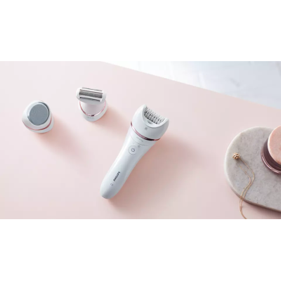 Епілятор Philips Epilator Series 8000 дисковий, акумуляторний , пінцет.-32, волог.+сух., насадок-5, біло-рожевий (BRE730/10)