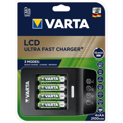 Зарядний пристрій Varta LCD Ultra Fast Plus Charger 4хNI MH AA2100 мА•год (57685101441)