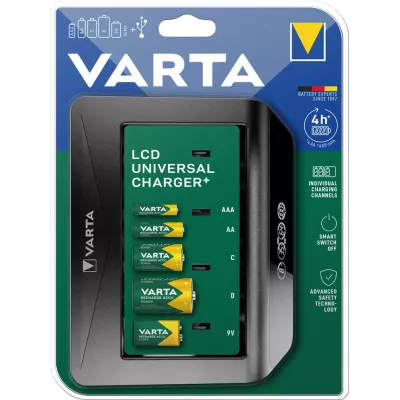 Зарядний пристрій Varta LCD Universal Charger Plus 4хAA/AAA/C/D, 1х9В (57688101401)