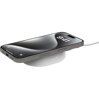 Зарядний пристрій бездротовий Belkin 15Вт Magnetic Stand Qi2, адаптер 20Вт USB-C, білий (WIA008VFWH)