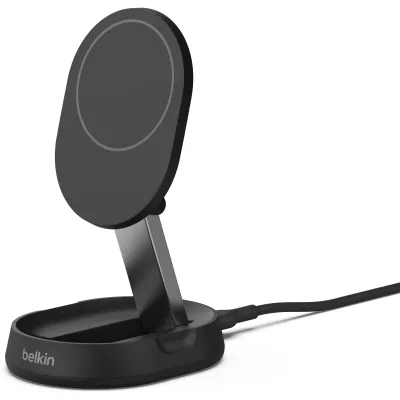 Зарядний пристрій бездротовий Belkin 15Вт Magnetic Stand Qi2, адаптер 20Вт USB-C, чорний (WIA008VFBK)