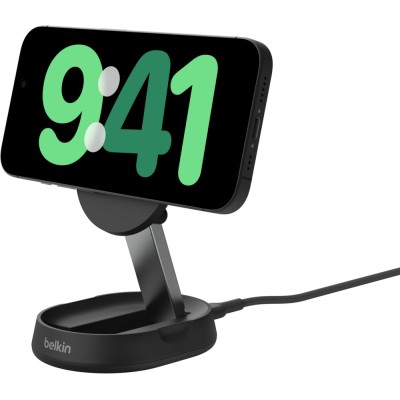 Зарядний пристрій бездротовий Belkin 15Вт Magnetic Stand Qi2, адаптер 20Вт USB-C, чорний (WIA008VFBK)