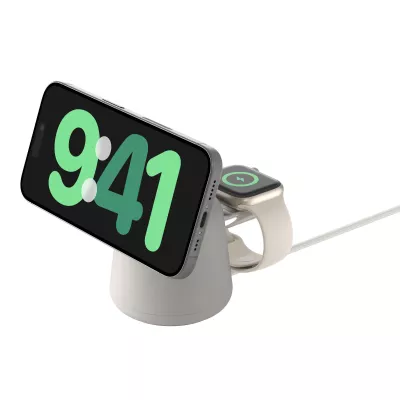 Зарядний пристрій бездротовий Belkin 2в1 MagSafe iPhone/Watch/AirPods, Sand Mass (WIZ020VFH37)