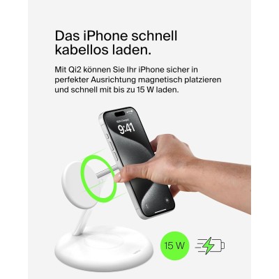 Зарядний пристрій бездротовий Belkin 3в1 Magnetic Adjustable Pad Qi2 15Вт, білий (WIZ023VFWH)