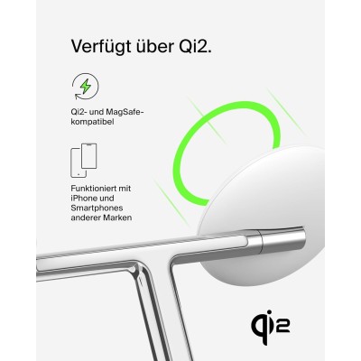 Зарядний пристрій бездротовий Belkin 3в1 Magnetic Adjustable Pad Qi2 15Вт, білий (WIZ023VFWH)