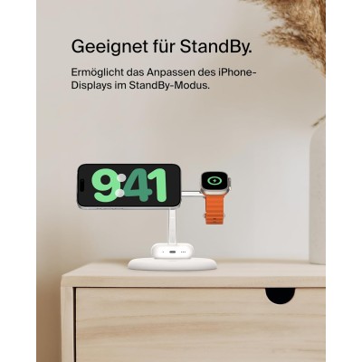 Зарядний пристрій бездротовий Belkin 3в1 Magnetic Adjustable Pad Qi2 15Вт, білий (WIZ023VFWH)