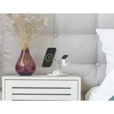 Зарядний пристрій бездротовий Belkin 3в1 MagSafe iPhone/Watch/AirPods Fast charger Pad, білий (WIZ017VFWH)