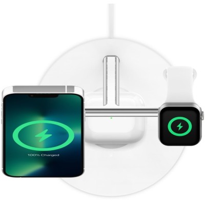 Зарядний пристрій бездротовий Belkin 3в1 MagSafe iPhone/Watch/AirPods Fast charger Pad, білий (WIZ017VFWH)