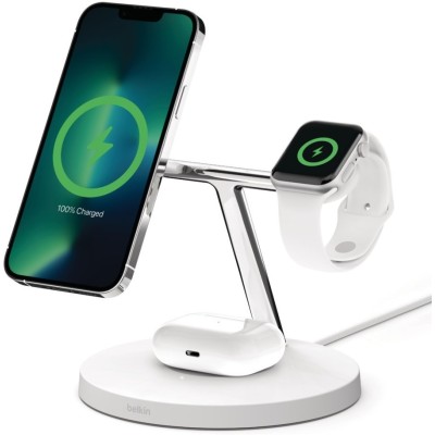 Зарядний пристрій бездротовий Belkin 3в1 MagSafe iPhone/Watch/AirPods Fast charger Pad, білий (WIZ017VFWH)