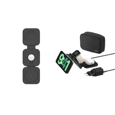 Зарядний пристрій бездротовий Belkin 3в1 Travel Pad Wireless Qi2 15Вт, чорний (WIZ024HQBK)