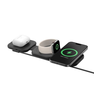 Зарядний пристрій бездротовий Belkin 3в1 Travel Pad Wireless Qi2 15Вт, чорний (WIZ024HQBK)