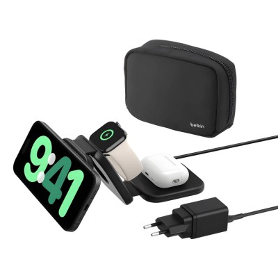 Зарядний пристрій бездротовий Belkin 3в1 Travel Pad Wireless Qi2 15Вт, чорний (WIZ024VFBK)