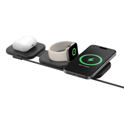 Зарядний пристрій бездротовий Belkin 3в1 Travel Pad Wireless Qi2 15Вт, чорний (WIZ024VFBK)