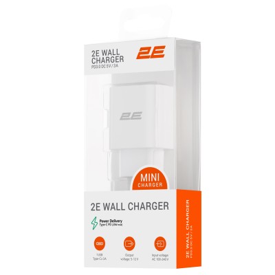 Зарядний пристрій мережевий 2E 20Вт USB-C PD, білий (2E-WC1USBC20W-W)