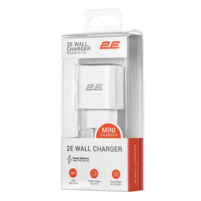 Зарядний пристрій мережевий 2E 25Вт USB-C PD, білий (2E-WC1USBC25W-W)