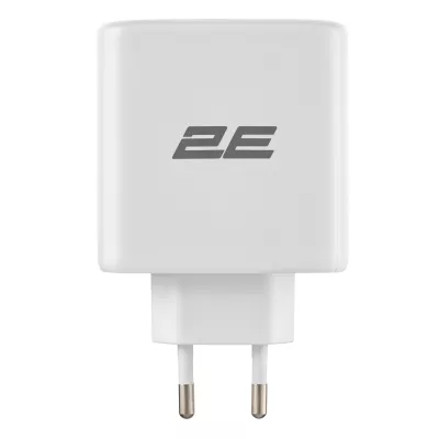 Зарядний пристрій мережевий 2E 65Вт GaN 2хUSB-C/USB-A, PD/QC, білий (2E-WC3USB65W-W)